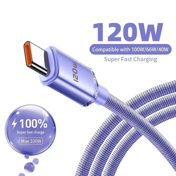 120W PD Type C Cable Super Fast Charger Cord Quick Charge USB C Cables