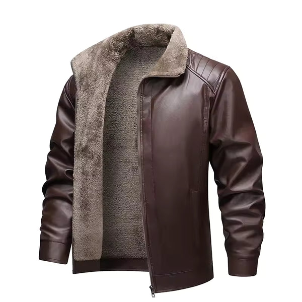 Men Leather Jacket Winter Fleece Lined Biker Jackets Fashion Motorcycle